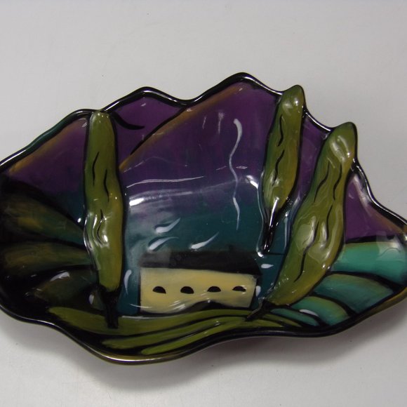 Vintage Clay Art C.A. Hand Painted Landscape Ceramic Nut Candy Serving Bowl VGC - Picture 2 of 9